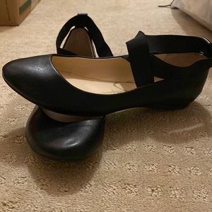 {Jessica Simpson} Elastic ankle Ballet Flats black Leather